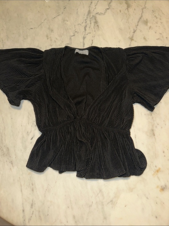Urban Outfitters Tops - Urban outfitters Black Pleated V-Neck Flutter Sleeve Top size XS